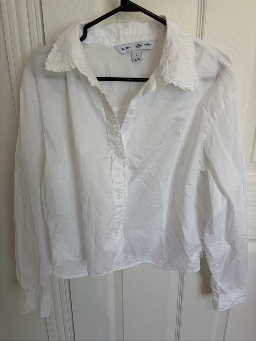 Old Navy White Ruffle-Trim Button Down Shirt